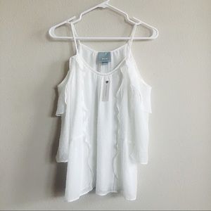 NWT Maeve White Swiss Dot Cold Shoulder Blouse